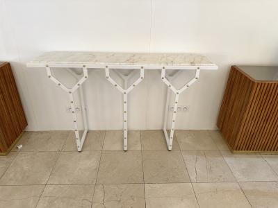 Contemporary Console Table Y White Lacquered Metal Brass and Marble Italy
