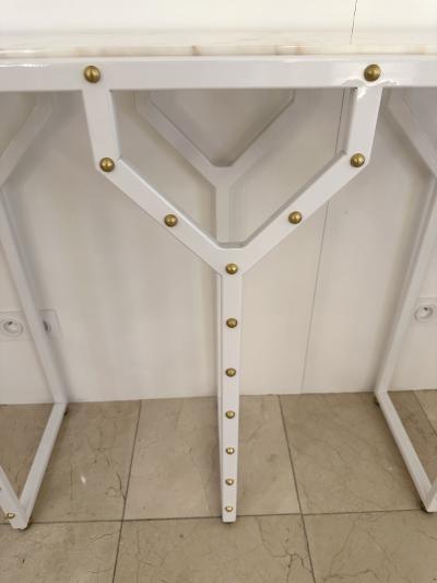 Contemporary Console Table Y White Lacquered Metal Brass and Marble Italy