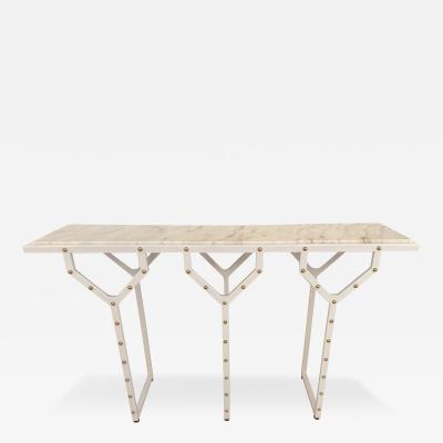 Contemporary Console Table Y White Lacquered Metal Brass and Marble Italy