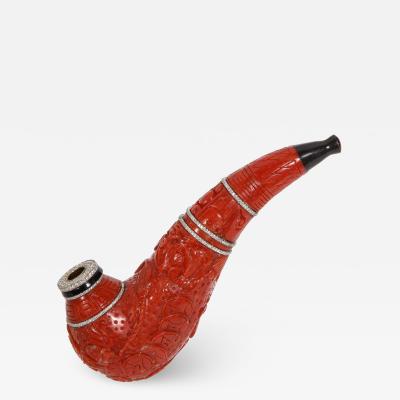Contemporary Coral 18k Gold Diamonds and Onyx Pipe