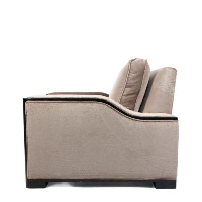 Contemporary Cream Velvet Armchair with Dark Maple Trim