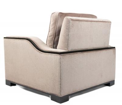 Contemporary Cream Velvet Armchair with Dark Maple Trim