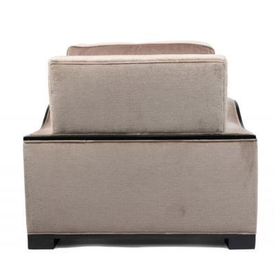 Contemporary Cream Velvet Armchair with Dark Maple Trim