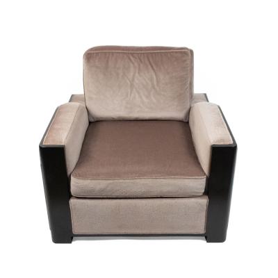 Contemporary Cream Velvet Armchair with Dark Maple Trim
