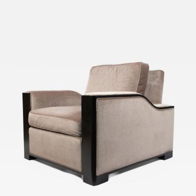 Contemporary Cream Velvet Armchair with Dark Maple Trim