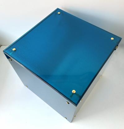 Contemporary Cube Lamp Blue Murano Glass and Brass Italy