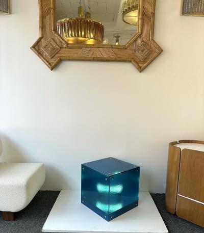 Contemporary Cube Lamp Blue Murano Glass and Brass Italy