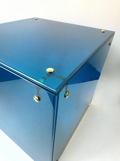 Contemporary Cube Lamp Blue Murano Glass and Brass Italy