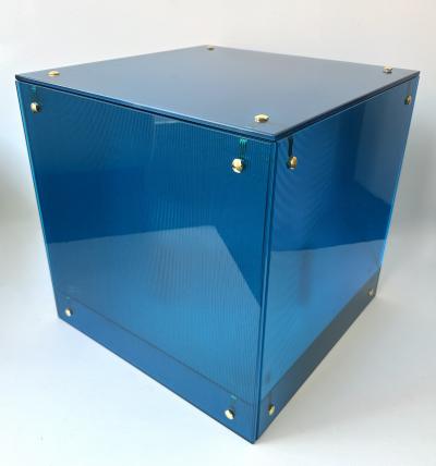 Contemporary Cube Lamp Blue Murano Glass and Brass Italy
