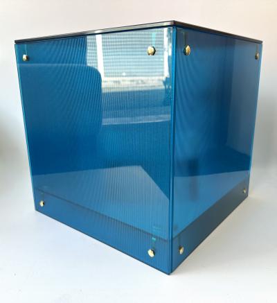 Contemporary Cube Lamp Blue Murano Glass and Brass Italy