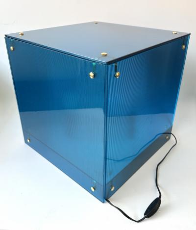 Contemporary Cube Lamp Blue Murano Glass and Brass Italy