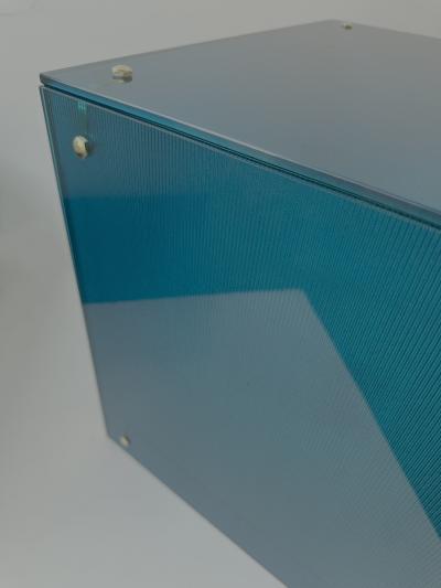 Contemporary Cube Lamp Blue Murano Glass and Brass Italy