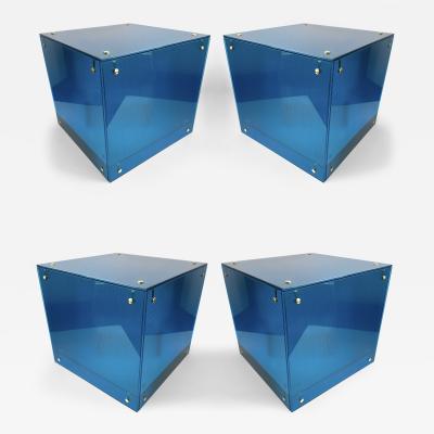 Contemporary Cube Lamp Blue Murano Glass and Brass Italy