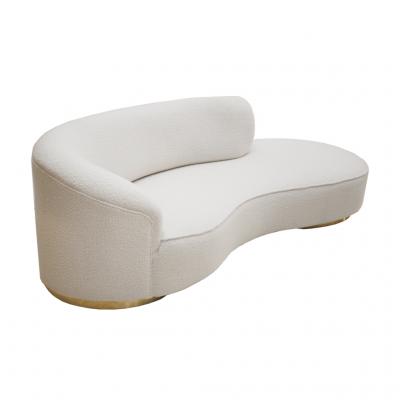 Contemporary Curved White Linen And Brass Italian Sofa
