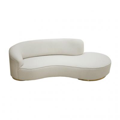 Contemporary Curved White Linen And Brass Italian Sofa