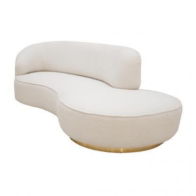 Contemporary Curved White Linen And Brass Italian Sofa