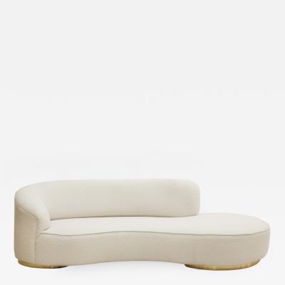 Contemporary Curved White Linen And Brass Italian Sofa