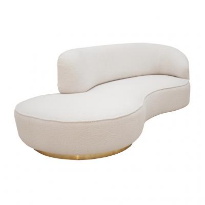Contemporary Curved White Linen And Brass Italian Sofa