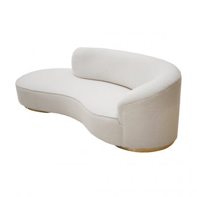 Contemporary Curved White Linen And Brass Italian Sofa