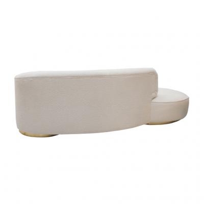 Contemporary Curved White Linen And Brass Italian Sofa