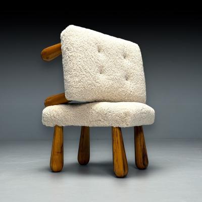 Contemporary Danish Mid Century Modern Style Small Benches Shearling Maple