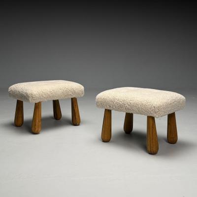 Contemporary Danish Mid Century Modern Style Small Benches Shearling Maple