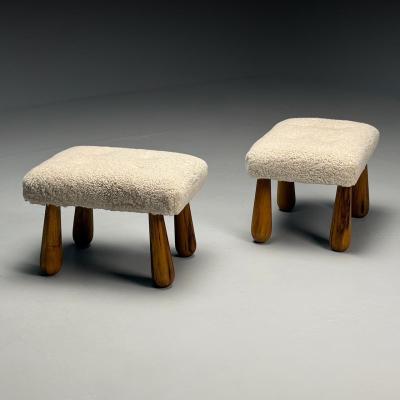 Contemporary Danish Mid Century Modern Style Small Benches Shearling Maple