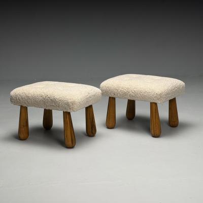 Contemporary Danish Mid Century Modern Style Small Benches Shearling Maple