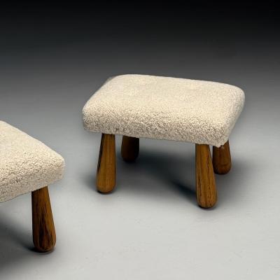 Contemporary Danish Mid Century Modern Style Small Benches Shearling Maple