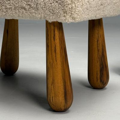 Contemporary Danish Mid Century Modern Style Small Benches Shearling Maple