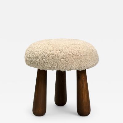 Contemporary Danish Modern Sheepskin Stools Beige Sheepskin Maple 21st C 