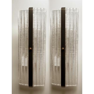 Contemporary Diamanted Rectangular Murano Glass Brunish Wall Sconces Set of 2