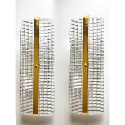 Contemporary Diamanted Rectangular Murano Glass Gold Wall Sconces Set of Two