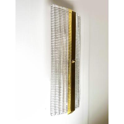 Contemporary Diamanted Rectangular Murano Glass Gold Wall Sconces Set of Two