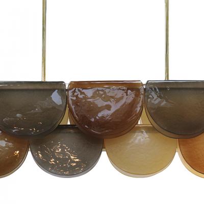 Contemporary Elongated Brown and Gold Murano Glass and Brass Ceiling Lamp Italy