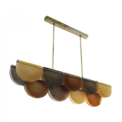Contemporary Elongated Brown and Gold Murano Glass and Brass Ceiling Lamp Italy