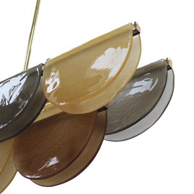 Contemporary Elongated Brown and Gold Murano Glass and Brass Ceiling Lamp Italy
