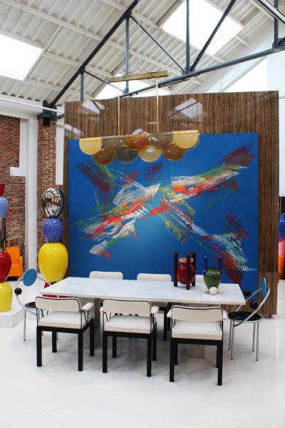 Contemporary Elongated Brown and Gold Murano Glass and Brass Ceiling Lamp Italy