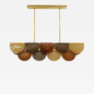 Contemporary Elongated Brown and Gold Murano Glass and Brass Ceiling Lamp Italy