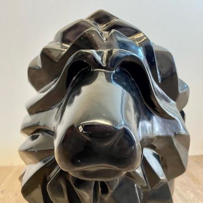 Contemporary Fiberglass Lion Sculpture Ebony Custom Quality