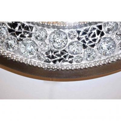 Contemporary Fine Design Italian Lit Black Clear Rock Crystal Nickel Mirror
