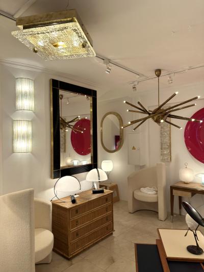 Contemporary Flush Mount Brass and Murano Glass Textured Blade Italy