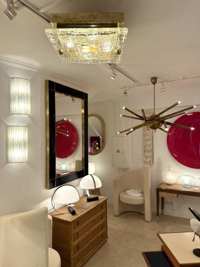 Contemporary Flush Mount Brass and Murano Glass Textured Blade Italy