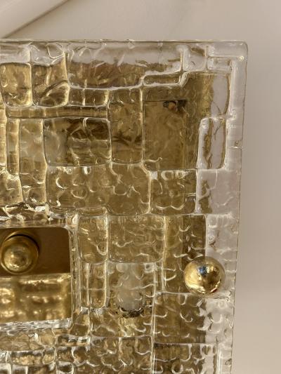 Contemporary Flush Mount Brass and Murano Glass Textured Blade Italy