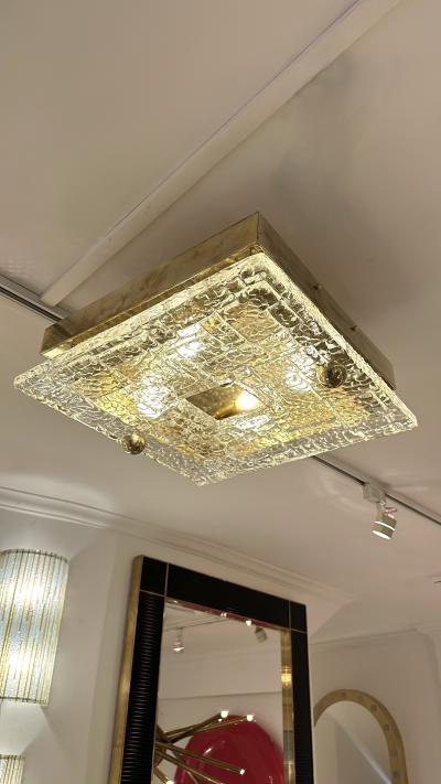 Contemporary Flush Mount Brass and Murano Glass Textured Blade Italy