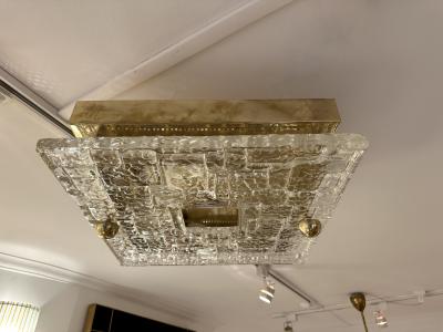Contemporary Flush Mount Brass and Murano Glass Textured Blade Italy