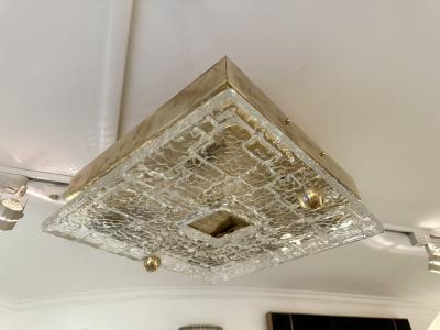 Contemporary Flush Mount Brass and Murano Glass Textured Blade Italy