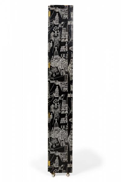 Contemporary French Piazza Prints Black and White Rolling Screen