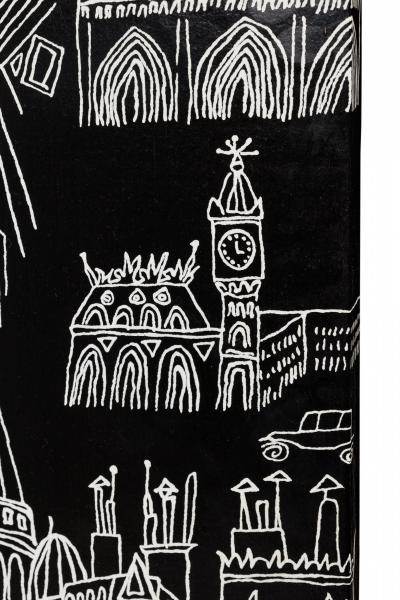 Contemporary French Piazza Prints Black and White Rolling Screen