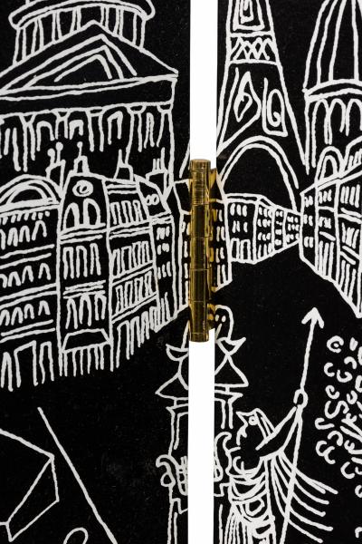 Contemporary French Piazza Prints Black and White Rolling Screen